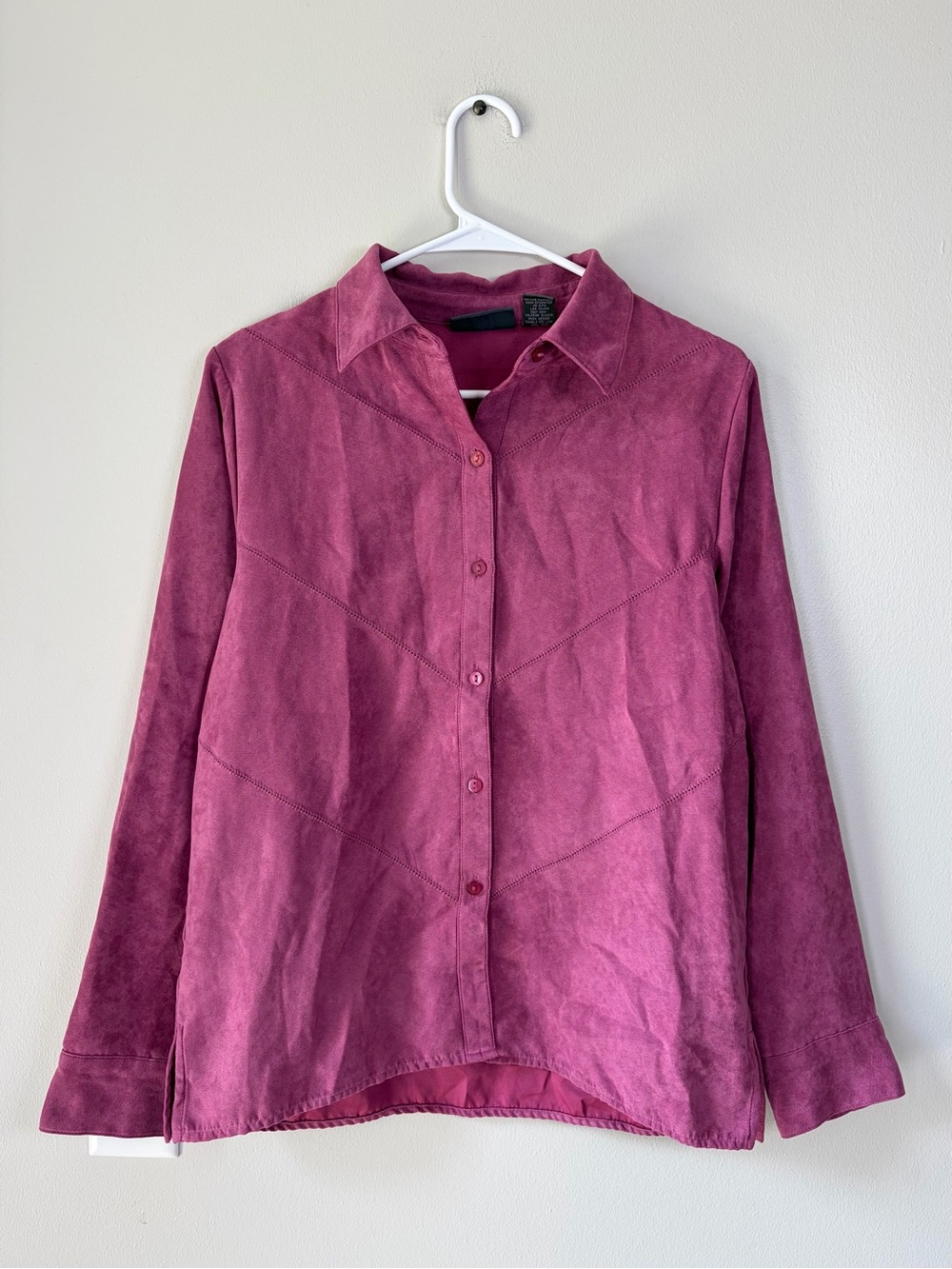 Relativity Faux Suede Button Up Shirt Chevron Stitching 70s-Inspired Western